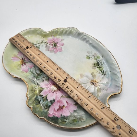 Antique Limoges France Pink Floral Vanity Tray Plate Platter Dish 9 1/4" - Picture 4 of 10